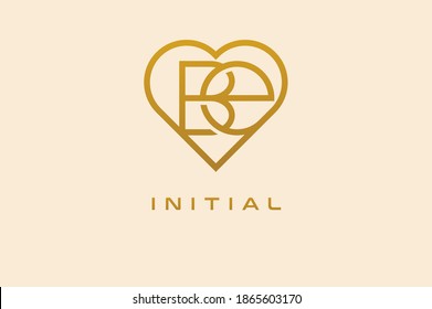Abstract initials B and E logo, gold colour line style heart and letter combination, usable for brand, card and invitation, logo design template element,vector illustration