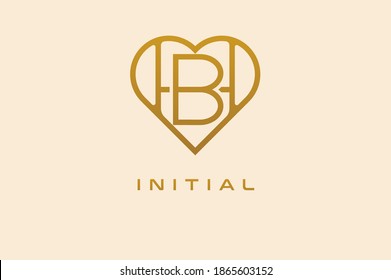 Abstract initials B and H logo, gold colour line style heart and letter combination, usable for brand, card and invitation, logo design template element,vector illustration
