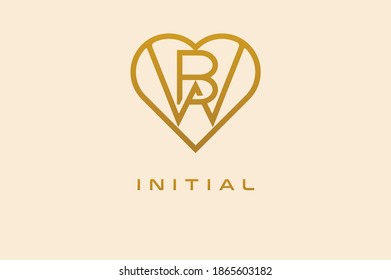 Abstract initials B and W logo, gold colour line style heart and letter combination, usable for brand, card and invitation, logo design template element,vector illustration