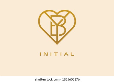 Abstract initials B and Y logo, gold colour line style heart and letter combination, usable for brand, card and invitation, logo design template element,vector illustration