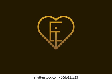 Abstract initials E and I logo, gold colour line style heart and letter combination, usable for brand, card and invitation, logo design template element,vector illustration