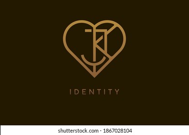 Abstract initials J and K logo, gold colour line style heart and letter combination, usable for brand, card and invitation, logo design template element,vector illustration