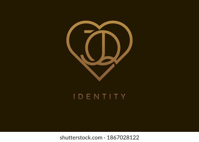 Abstract initials J and Q logo, gold colour line style heart and letter combination, usable for brand, card and invitation, logo design template element,vector illustration