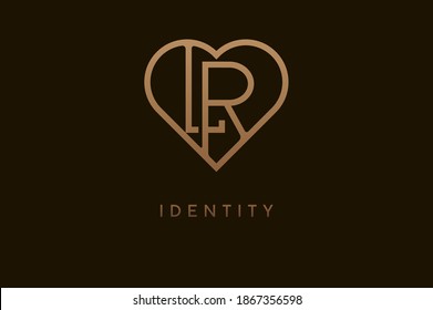 Abstract initials L and R logo, gold colour line style heart and letter combination, usable for brand, card and invitation, logo design template element,vector illustration