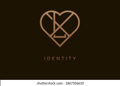 Abstract initials L and X logo, gold colour line style heart and letter combination, usable for brand, card and invitation, logo design template element,vector illustration