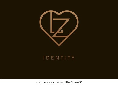 Abstract initials L and Z logo, gold colour line style heart and letter combination, usable for brand, card and invitation, logo design template element,vector illustration