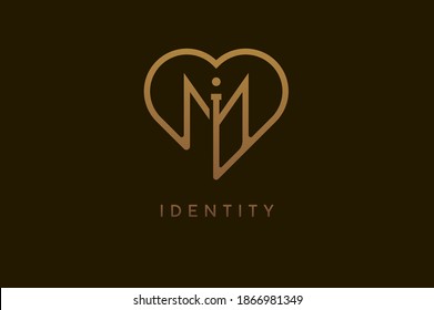 Abstract initials I and M logo, gold colour line style heart and letter combination, usable for brand, card and invitation, logo design template element,vector illustration
