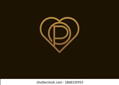 Abstract initials O and P logo, gold colour line style heart and letter combination, usable for brand, card and invitation, logo design template element,vector illustration