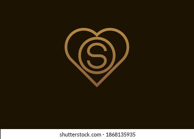 Abstract initials O and S logo, gold colour line style heart and letter combination, usable for brand, card and invitation, logo design template element,vector illustration