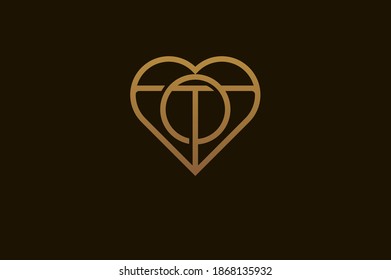 Abstract initials O and T logo, gold colour line style heart and letter combination, usable for brand, card and invitation, logo design template element,vector illustration