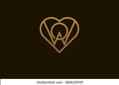 Abstract initials O and W logo, gold colour line style heart and letter combination, usable for brand, card and invitation, logo design template element,vector illustration