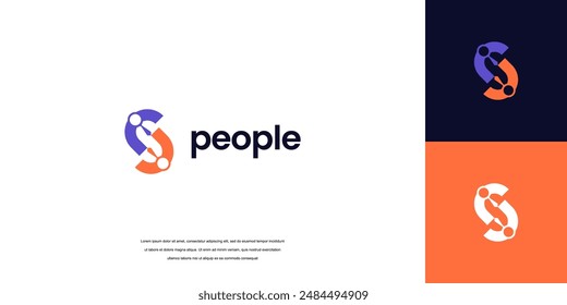 Logo de personas con iniciales Abstractas. Letra geométrica de la forma S con el Vector del icono humano