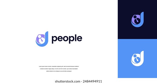 Abstract initials people logo. Geometric Shape letter D with Human Icon vector
