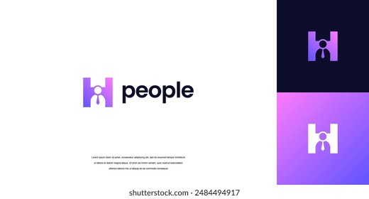 Logo de personas con iniciales Abstractas. Letra geométrica de la forma H con el Vector del icono humano