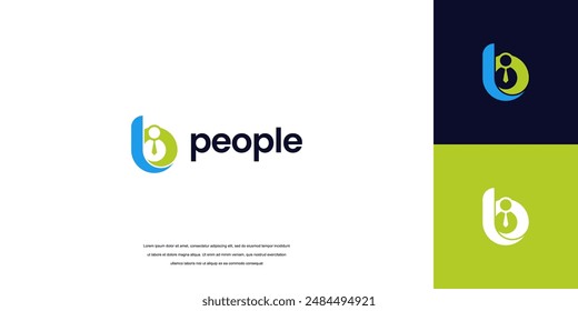 Abstract initials people logo. Geometric Shape letter B with Human Icon vector