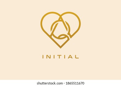 Abstract initials  A and Q logo, gold colour line style heart and letter combination, usable for brand, card and invitation, logo design template element,vector illustration
