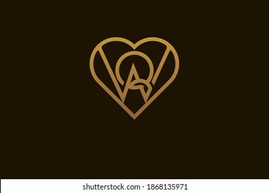 Abstract initials Q and W logo, gold colour line style heart and letter combination, usable for brand, card and invitation, logo design template element,vector illustration