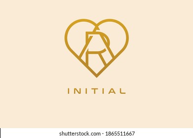 Abstract initials  A and R logo, gold colour line style heart and letter combination, usable for brand, card and invitation, logo design template element,vector illustration