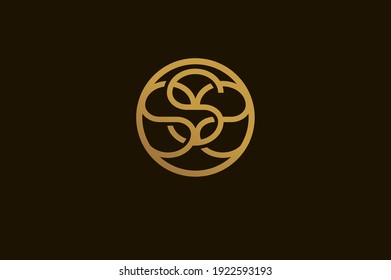 Abstract initials SSS logo, gold monogram rounded line style, usable for brand and business logos, flat design logo template element,vector illustration