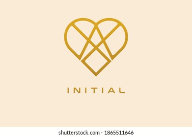 Abstract initials  A and X logo, gold colour line style heart and letter combination, usable for brand, card and invitation, logo design template element,vector illustration