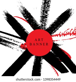 Abstract ink background. Calligraphy art style, Black and red paint stroke texture. for poster, card, banner, book, cover, brochure and web design. Grunge mud art. vector elements. 