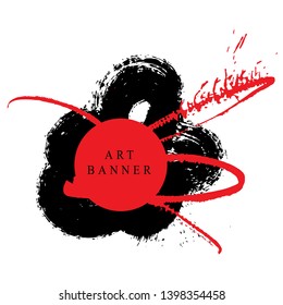 Abstract ink background. Calligraphy art style, Black and red paint stroke texture. for poster, card, banner, book, cover, brochure and web design. Grunge mud art. vector elements. 