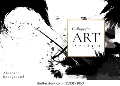 Abstract ink background. Chinese calligraphy art style, Black paint stroke texture on white paper. for poster, card, banner, book, cover, brochure and web design. Grunge mud art. vector elements.