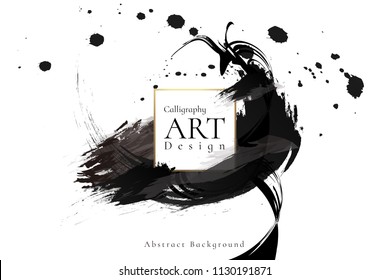 Abstract ink background. Chinese calligraphy art style, Black paint stroke texture on white paper. for poster, card, banner, book, cover, brochure and web design. Grunge mud art. vector elements.