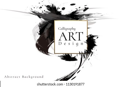 Abstract ink background. Chinese calligraphy art style, Black paint stroke texture on white paper. for poster, card, banner, book, cover, brochure and web design. Grunge mud art. vector elements.