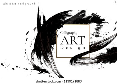 Abstract ink background. Chinese calligraphy art style, Black paint stroke texture on white paper. for poster, card, banner, book, cover, brochure and web design. Grunge mud art. vector elements.