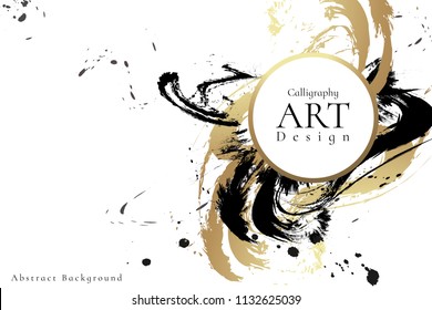 Abstract ink background. Chinese calligraphy art style, Black and luxury gold paint stroke texture. for poster, card, banner, book, cover, brochure and web design. Grunge mud art. vector elements.