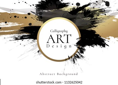 Abstract ink background. Chinese calligraphy art style, Black and luxury gold paint stroke texture. for poster, card, banner, book, cover, brochure and web design. Grunge mud art. vector elements.