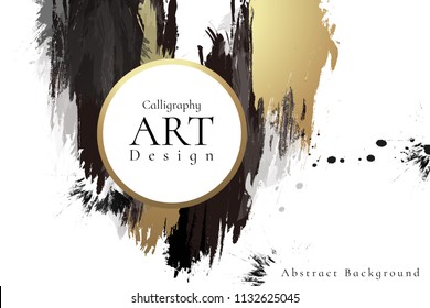 Abstract ink background. Chinese calligraphy art style, Black and luxury gold paint stroke texture. for poster, card, banner, book, cover, brochure and web design. Grunge mud art. vector elements.