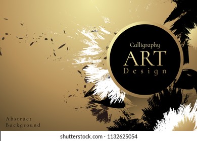 Abstract ink background. Chinese calligraphy art style, Black and luxury gold paint stroke texture. for poster, card, banner, book, cover, brochure and web design. Grunge mud art. vector elements.