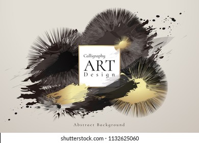 Abstract ink background. Chinese calligraphy art style, Black and luxury gold paint stroke texture. for poster, card, banner, book, cover, brochure and web design. Grunge mud art. vector elements.