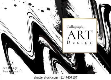 Abstrakter Farbhintergrund. Chinesischer Kalligrafie-Stil, Schwarzer Strich-Textur auf weißem Papier. für Poster, Karte, Banner, Buch, Cover, Broschüre und Web-Design. Grunge Schlammkunst. Vektorillustration Elemente.