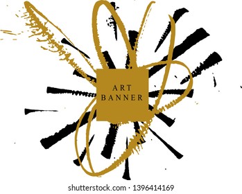 Abstract ink background. Chinese calligraphy art style, Black and luxury gold paint stroke texture. for poster, card, banner, book, cover, brochure and web design. Grunge mud art. vector elements. 