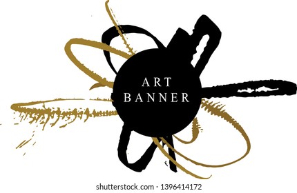 Abstract ink background. Chinese calligraphy art style, Black and luxury gold paint stroke texture. for poster, card, banner, book, cover, brochure and web design. Grunge mud art. vector elements. 