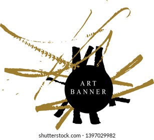 Abstract ink background. Chinese calligraphy art style, Black and luxury gold paint stroke texture. for poster, card, banner, book, cover, brochure and web design. Grunge mud art. vector elements. 