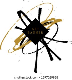Abstract ink background. Chinese calligraphy art style, Black and luxury gold paint stroke texture. for poster, card, banner, book, cover, brochure and web design. Grunge mud art. vector elements. 