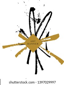Abstract ink background. Chinese calligraphy art style, Black and luxury gold paint stroke texture. for poster, card, banner, book, cover, brochure and web design. Grunge mud art. vector elements. 