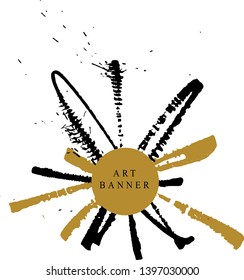 Abstract ink background. Chinese calligraphy art style, Black and luxury gold paint stroke texture. for poster, card, banner, book, cover, brochure and web design. Grunge mud art. vector elements. 