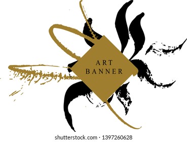 Abstract ink background. Chinese calligraphy art style, Black and luxury gold paint stroke texture. for poster, card, banner, book, cover, brochure and web design. Grunge mud art. vector elements. 