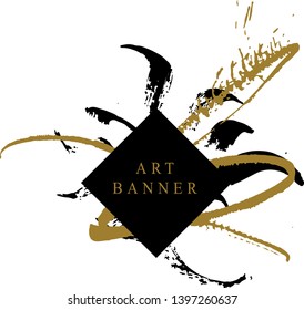 Abstract ink background. Chinese calligraphy art style, Black and luxury gold paint stroke texture. for poster, card, banner, book, cover, brochure and web design. Grunge mud art. vector elements. 