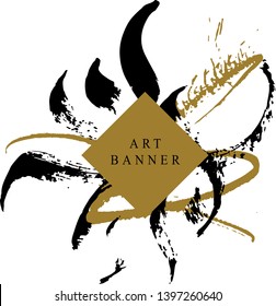 Abstract ink background. Chinese calligraphy art style, Black and luxury gold paint stroke texture. for poster, card, banner, book, cover, brochure and web design. Grunge mud art. vector elements. 