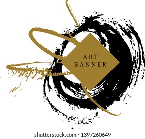 Abstract ink background. Chinese calligraphy art style, Black and luxury gold paint stroke texture. for poster, card, banner, book, cover, brochure and web design. Grunge mud art. vector elements. 