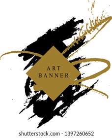 Abstract ink background. Chinese calligraphy art style, Black and luxury gold paint stroke texture. for poster, card, banner, book, cover, brochure and web design. Grunge mud art. vector elements. 