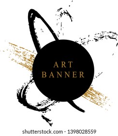 Abstract ink background. Chinese calligraphy art style, Black and luxury gold paint stroke texture. for poster, card, banner, book, cover, brochure and web design. Grunge mud art. vector elements. 