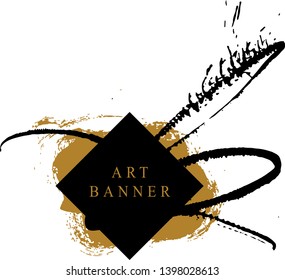 Abstract ink background. Chinese calligraphy art style, Black and luxury gold paint stroke texture. for poster, card, banner, book, cover, brochure and web design. Grunge mud art. vector elements. 