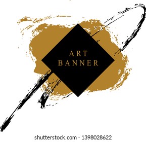 Abstract ink background. Chinese calligraphy art style, Black and luxury gold paint stroke texture. for poster, card, banner, book, cover, brochure and web design. Grunge mud art. vector elements. 